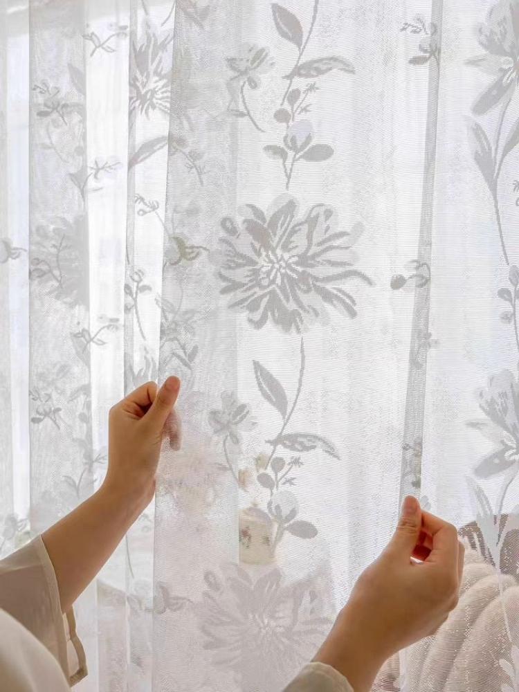 1pc Bohemian Sheer Lace Yarn Curtain Panel with Floral Patterns – Elegant Rod Pocket Window Drapery for Living Room or Bedroom