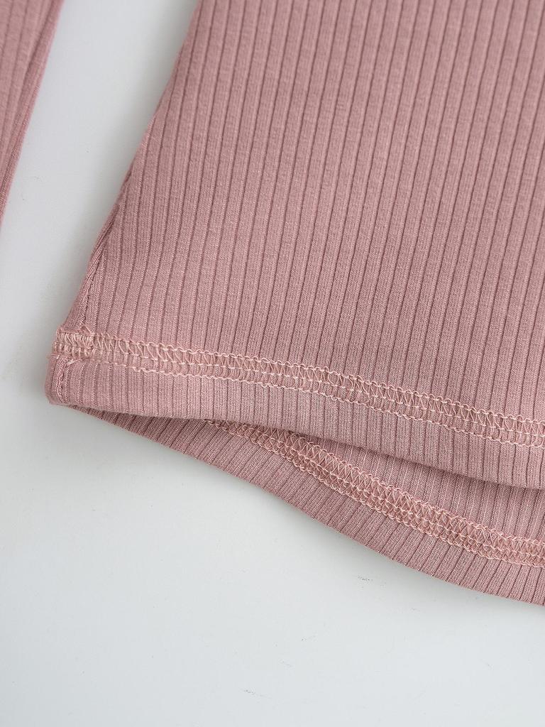 Spicy Girl Ribbed Peach V-neck Buttoned Slimming Long-sleeve T-shirt for Women - Spring 2025 Collection