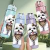 1PC White Poodle Dog Bandana Art 750ml Color Plastic Sports Water Bottle Leakproof Flip Straw Lid Suitable for Sports Office Home Use