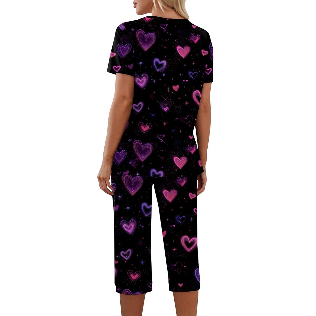 2 Piece Sets For Women Short Sleeve Top And Pants With Pockets Workout Soft Print Sets