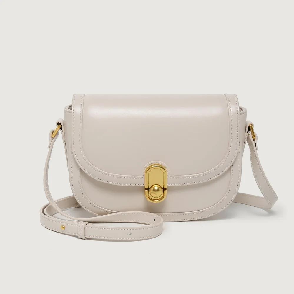 Vintage taška na sedlo z měkké kůže Dámská kovová přezka Univerzální taška do podpaží Neformální dámská kabelka Crossbody