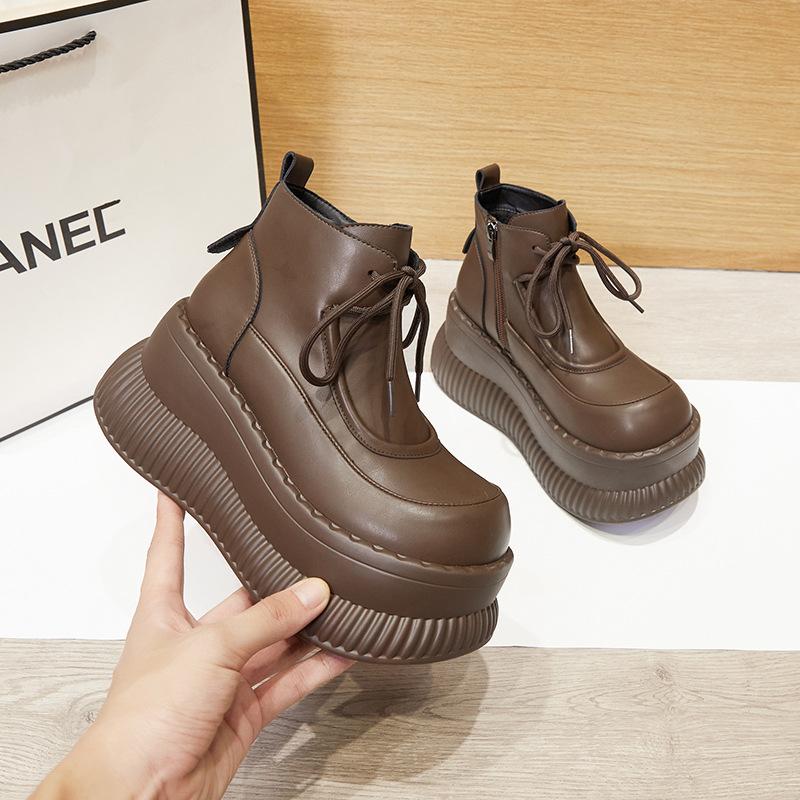 Thick-soled Martin boots women's velvet 2025 autumn and winter new short boots versatile boots small height increase medium boots women's boots