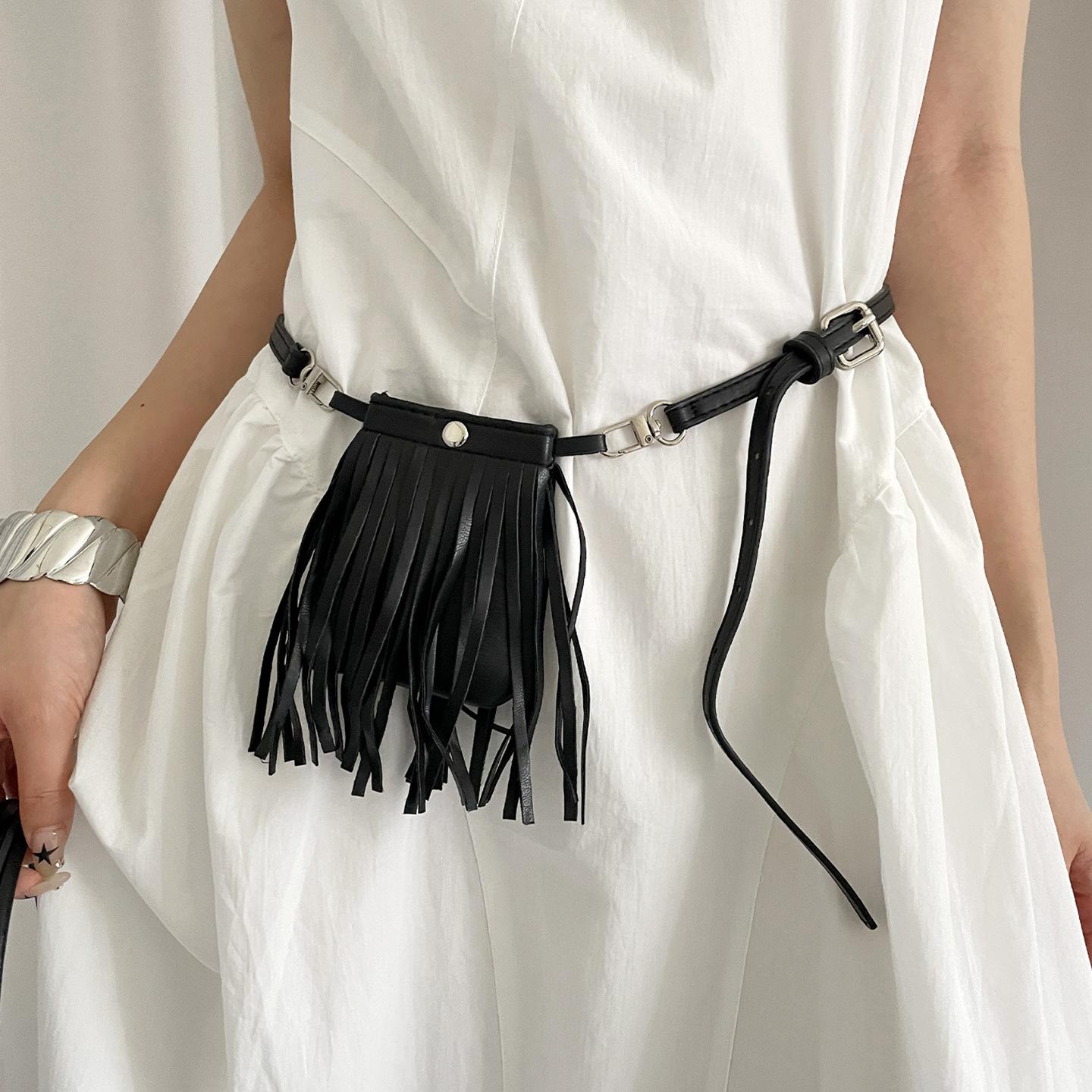 

Tassel Waist Belt Adjustable Pu Waist Pack Metal Buckle Wallet Phone Pouch Ladies Decorative Belts