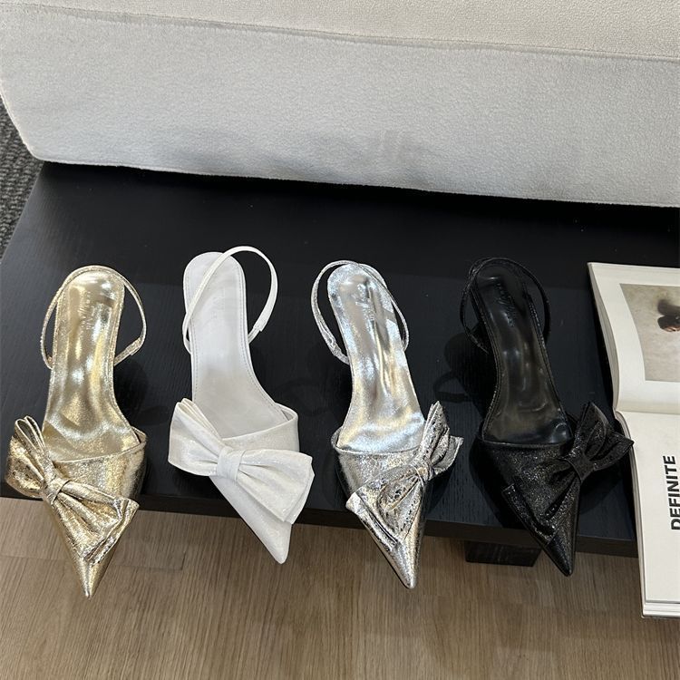 French Pointed Head Temperament Bow Sweet with Skirt Temperament Bag Head Sandals 2025 Spring and Autumn After Trip Strap Single Shoes