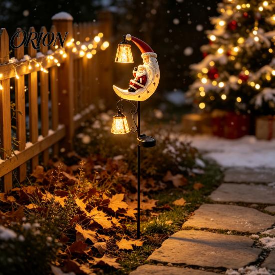 Energy Saving Solar Yard Lamps Christmas Santa Claus Moon Garden Stake Light, Waterproof Crescent Pathway Lighting for Lawn LED Light Outdoor