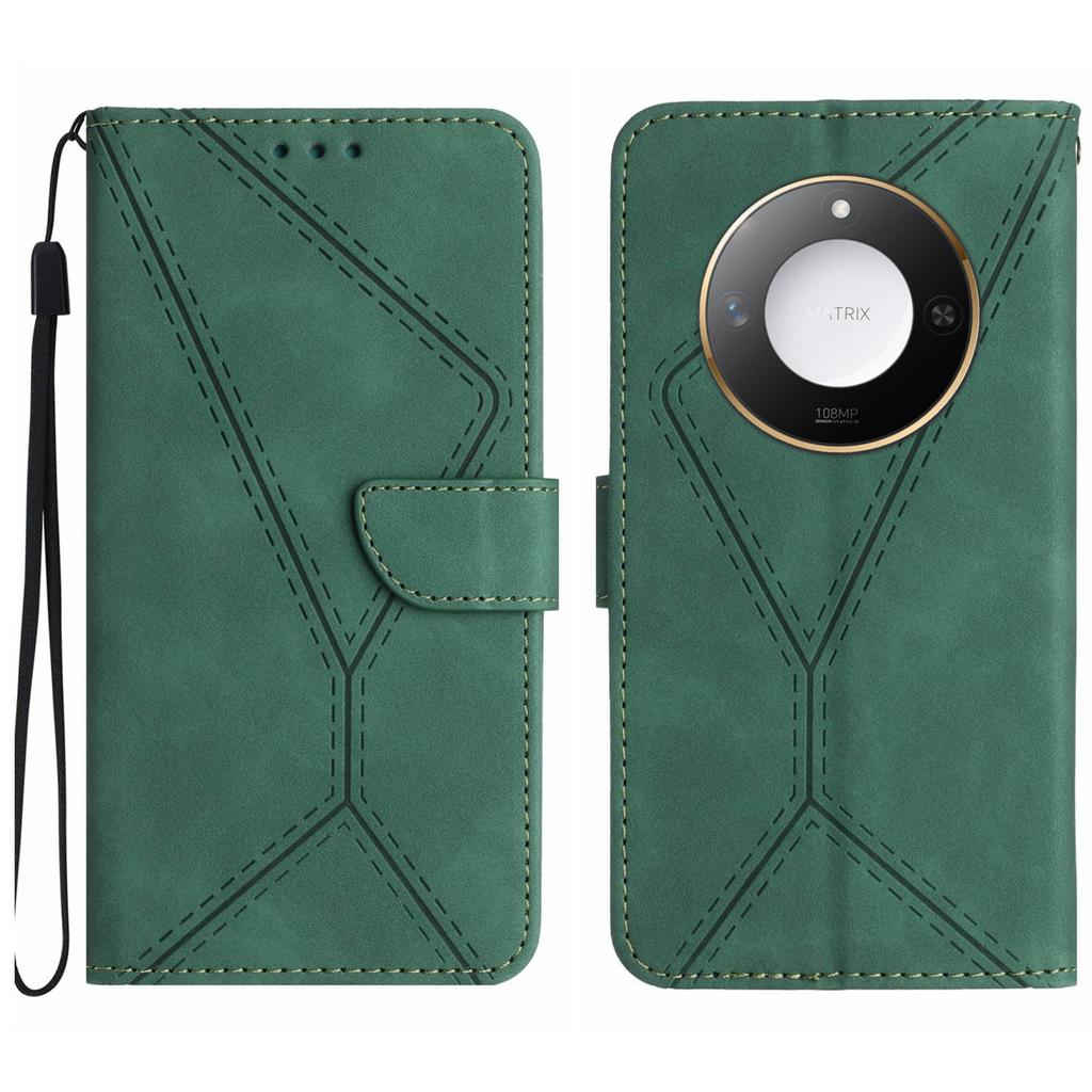 For Honor X9c Smart 5G Case Skin Touch Lines Imprinted PU Leather Flip Phone Cover