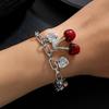 Fashion Personality Wind Cherry Alloy Peach Heart Bow Pendant Adjustable Bracelet Women's Creative Versatile Jewelry
