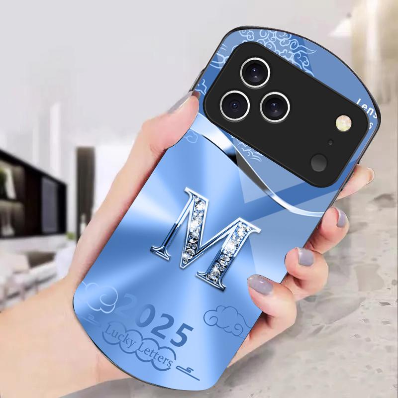 Gradient yellow letter M For iPhone 17 16 15 14 Pro 13 Plus 12 mini 11 Pro Max XR X S 7 8 Elliptical Tempered Glass Phone Case
