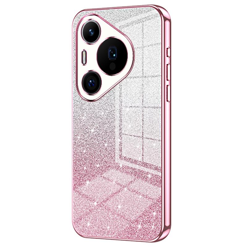 

For Huawei Pura 70 Pro/Pura 70 Pro+ Electroplated Cell Phone Case Gradient Glitter TPU Cover Pink