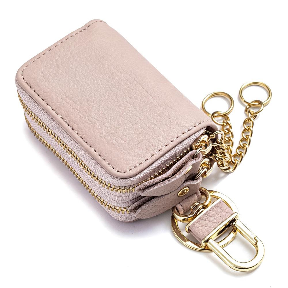 Porte-clés Sacoche de taille en cuir véritable double fermeture éclair Unisexe