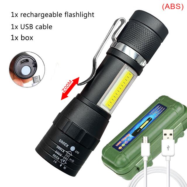 Q5 LED Mini Flashlight Built In Battery Zoom Torch COB Lamp 2000 Lumens Adjustable Outdoor Waterproof emergency Pocket Light
