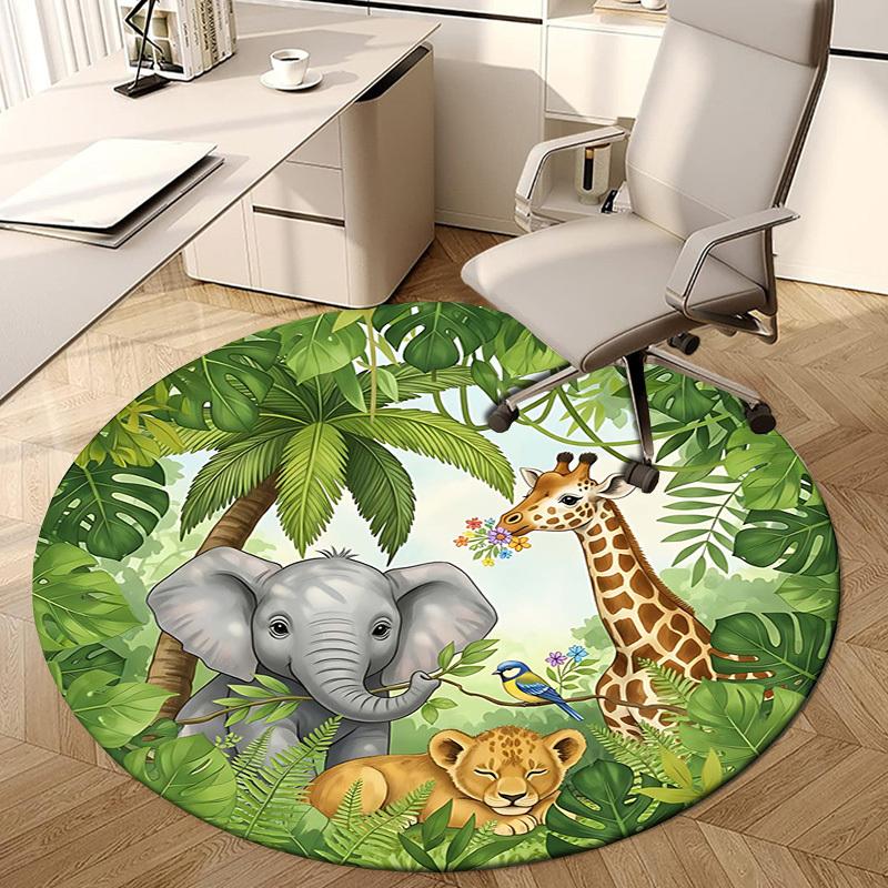1PC jungle animals Non-Slip Floor Round carpet, Office, family, bedroom, Large Area Rug Indoor Rugs, Vibrant Colors-Z0446