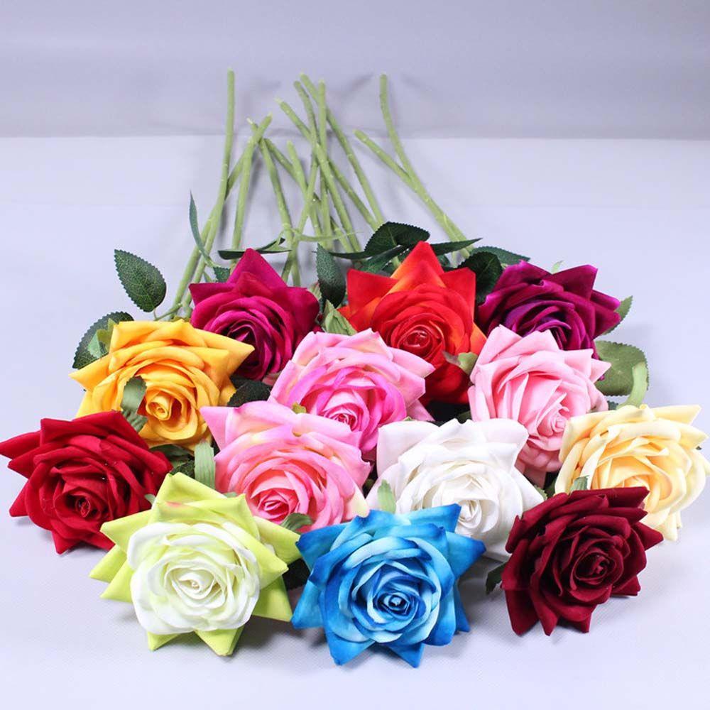 Touch Blossom Flannel Velvet Flowers DIY Bridal Bouquet Fake Flowers Wedding Decor Artificial Roses