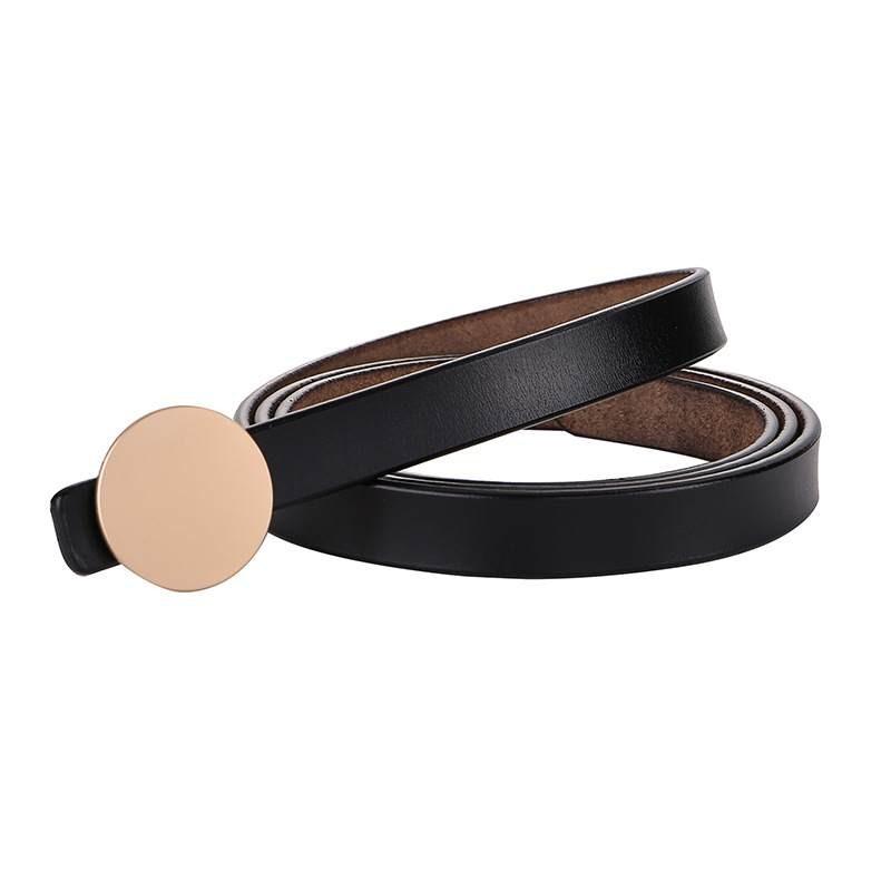Pure Leather Thin Waist Belt For Dresses With Metal Buckle For Womens Fashion