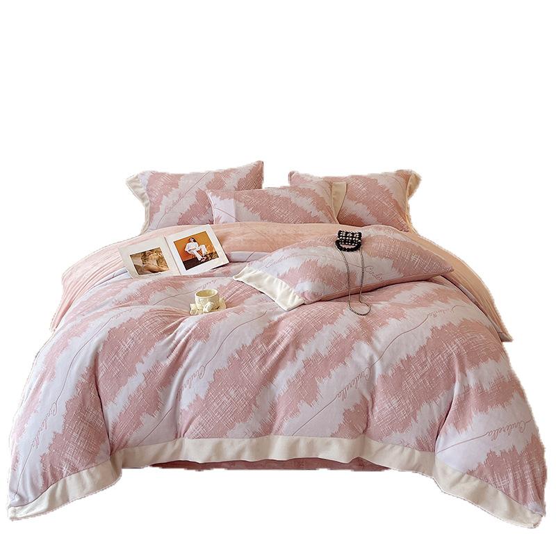Thickened Milk Fleece Four-Piece Korean Carved Coral Fleece Double-Sided Flannel Quilt Cover Bed Sheet Bedding