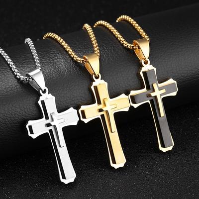 L Hiphop Cruz Negra colgante collar de acero inoxidable cadena de cuello de Color dorado joyería de moda para hombre 072 KO8
