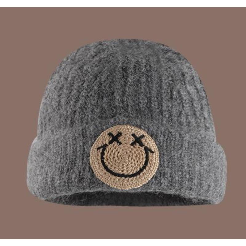 

Women s Autumn and Winter Ins Fashion and Versatile Face Showing Small Knitted Big Head Circumference Warm Smiling Face Cold Hat One Size