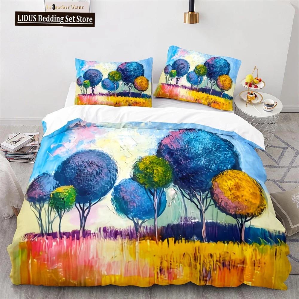 Comforter Oil Painting Pink Cherry Blossoms Tree Flowers Polyester Comforter King Queen Full Size For Girls Boys Kid