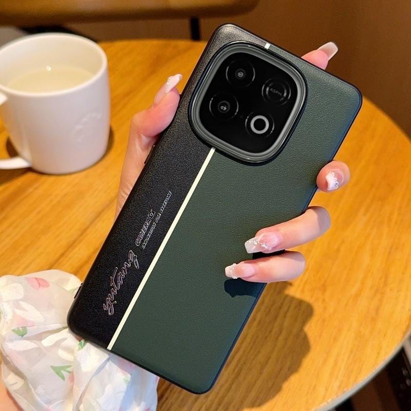 For iQOO Z10 Turbo/Z10 Turbo Pro Classic Vegan Leather Fluorescent Waistline Shockproof Phone Case Micro Matte