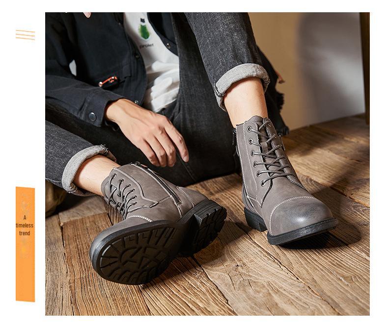 Pánské kožené boty Martin v britském stylu s protiskluzovou podrážkou, 2024: Retro šněrovací vysoké boty s kulatou špičkou pro podzim a zimu