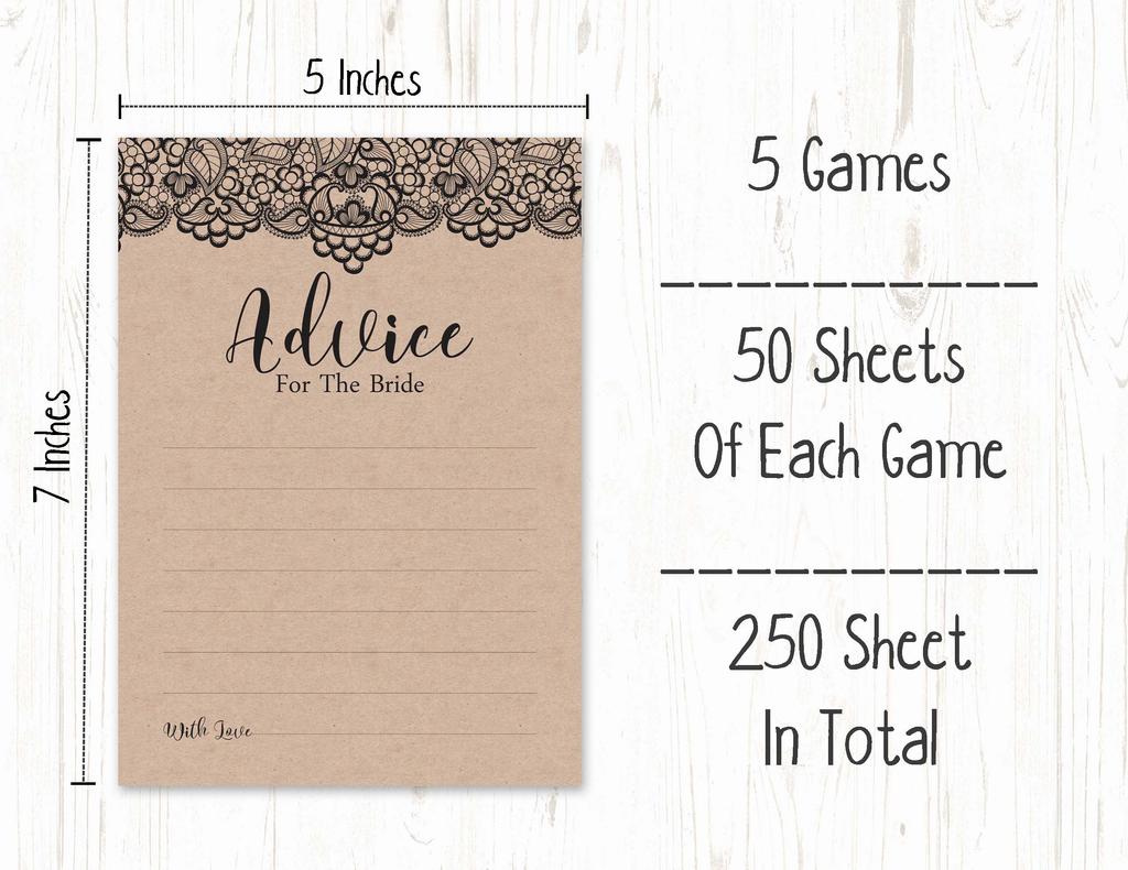 Inkdotpot Victorian Black Lace Kraft Theme Bachelorette Party Games Set Bundle of 5 (Activities for 50 Guests) Fun Bridal Shower Games Set