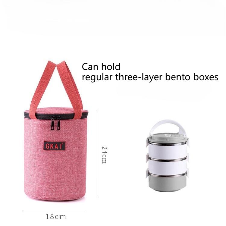 Handheld cylindrical insulated lunch bag, lunch box bag, portable, meal bag, waterproof, picnic bag, simple