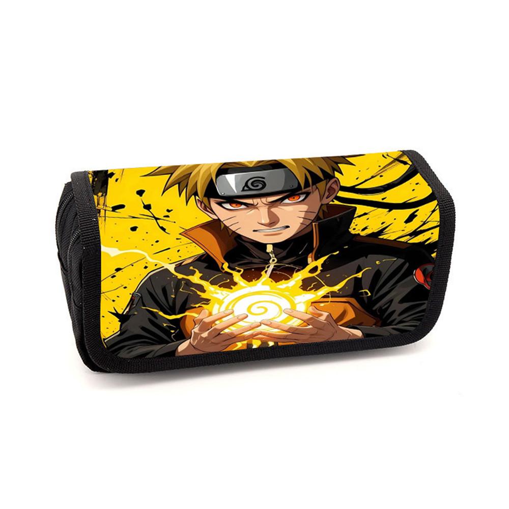 NARUTO Cartoon Pencil Box Double Layer Flip Pen Case Lightweight Stationery for Boys & Girls Ages 5-10 Kids School Daily Use