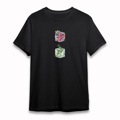 Damen Klassisches T-Shirt Beeren und Rosmarin Eiswürfel Kunst Baumwolle Oversize T-Shirt USA