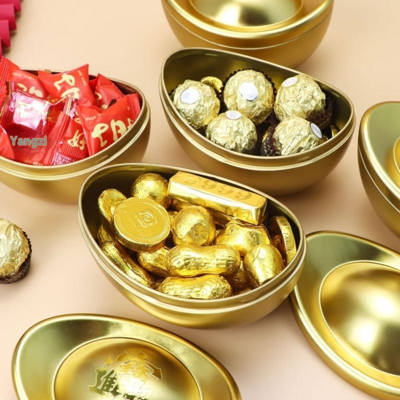 1/3Pcs Ingot Shaped Tinplate Candy Box Storage Biscuits Treats Tea Jar Gift Container With Lid For Wedding Party Decorative Boxe
