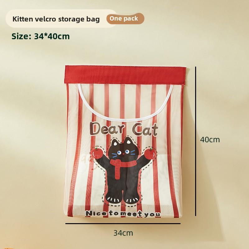 Wall Mounted Storage Bag Hanging Behind The Door Red kitten 1pcs