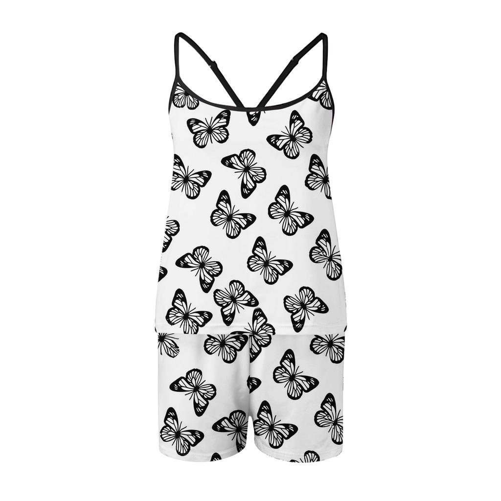 Women Soft 2 Piece Pajamas Set Sleeveless Shorts Set Loungewear Sets Pyjamas Nightwear