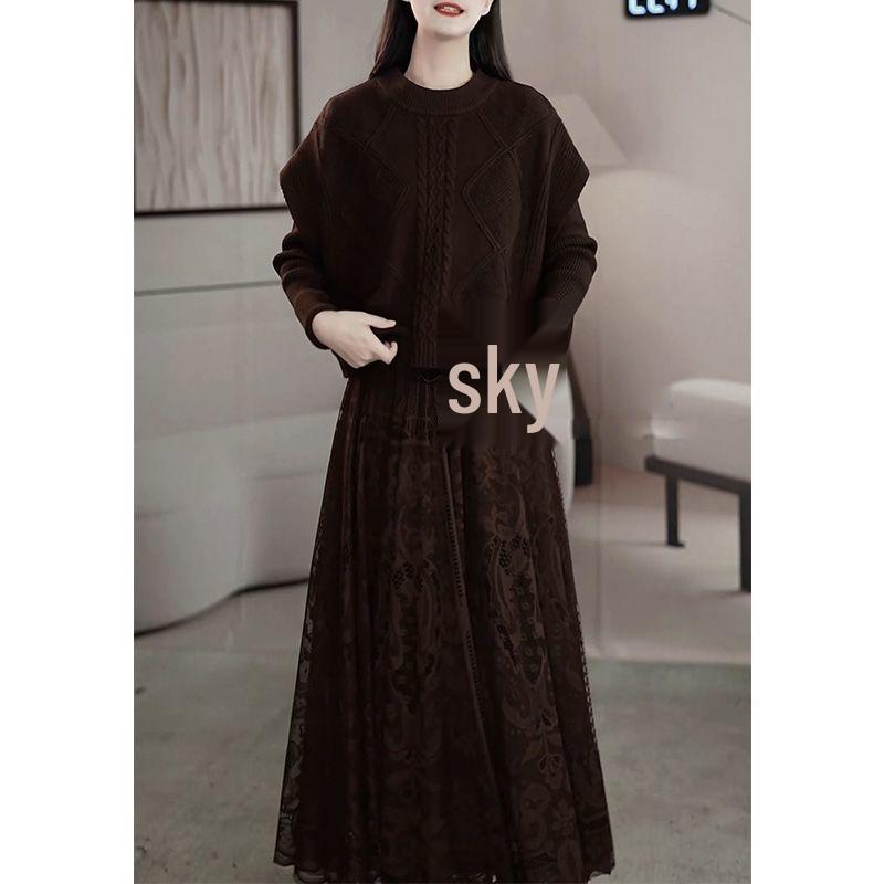 

Женское вязаное платье-двойка из шерсти Осень/Зима 2025 5XL (suggested 156-170 jin)