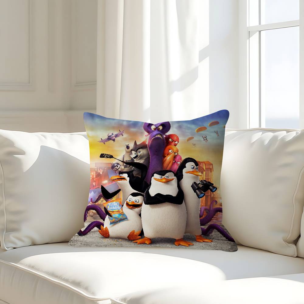 Cute P-Penguins Of M-Madagascar Personalized Pillow Cover Kids Bedroom Wild Party Decor Pillowcase Kid Birthday Shower Gift