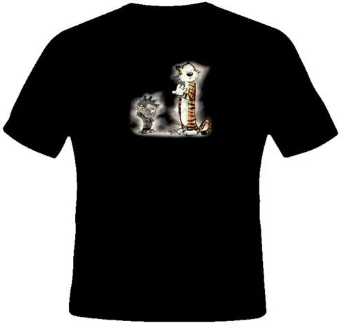 Calvin And Hobbes Funny Cartoon Character Black T Shirt S