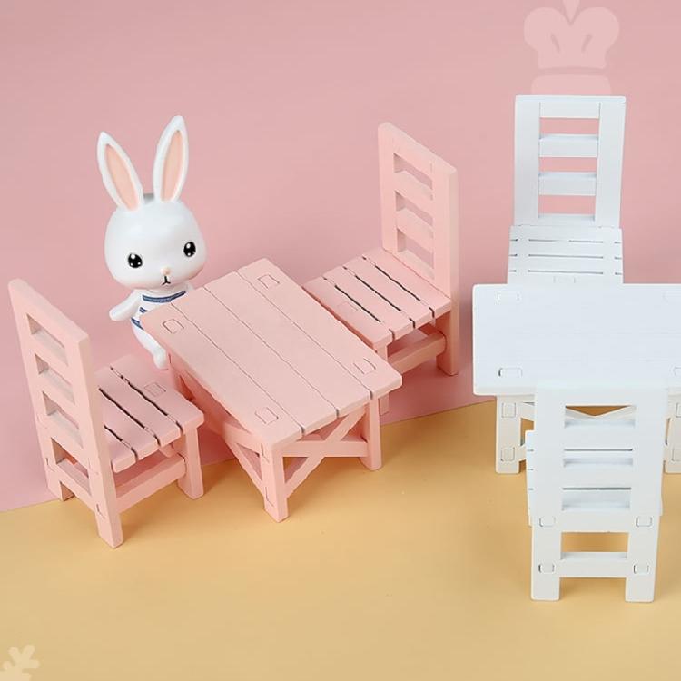 Miniature Kitchen Table And Chairs Set Wooden Dollhouses Furniture For 1/6 Scale Doll Decors