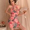 Sexy Sex Clothes Printed Cheongsam Waist High Split Sleeveless Sex Pajamas Retro Neck Sex Underwear Exposed