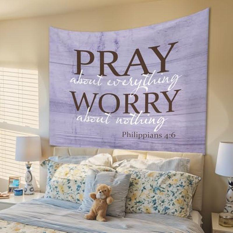 Philippians 4:6 Wood Grain Purple Tapestry, Christian Prayer Scripture Wall Hanging, Retro Religious Decor
