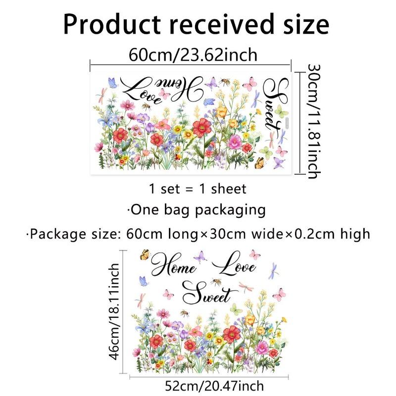 Dwustronna kolorowa naklejka ścienna z motylem i kwiatami, elektrostatyczna pasta do szyb okiennych, widoczna dekoracyjna naklejka ścienna