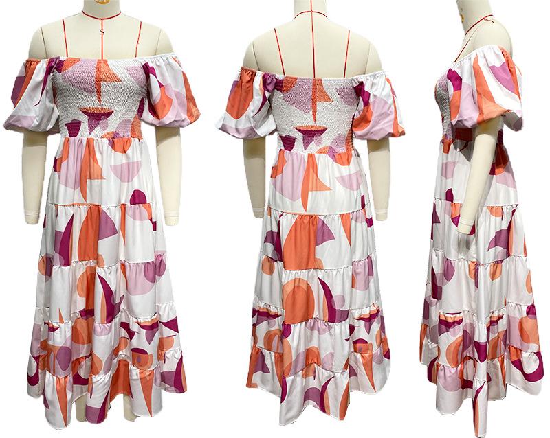 European and American Off-the-Shoulder Puff Sleeve A-Line Summer Dress for Women