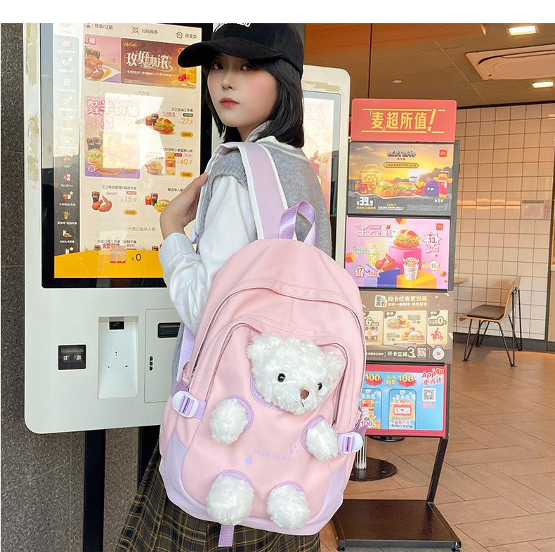 Cute Bear Schoolbag Female Junior High School Student New Backpack Sweet Versatile Backpack Female