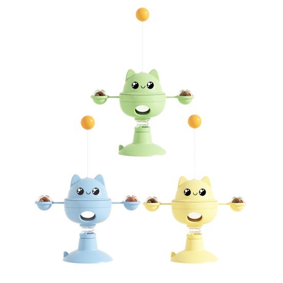 Wobbling Cat Toy with Suction Cup Interactive Cat Teaser Wand Toy with Gall Fruit Balls Treat Dispenser Toy for Indoor Cats Entertainment
