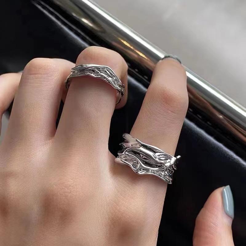 Punk Adjustable Open Ring for Women Men Geometric Irregular Personality Temperament Rock Metal Y2K Accessories Jewelry Gifts