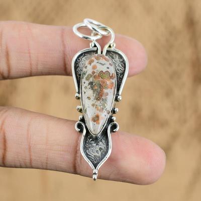 Natural Coffee Bean Jasper Gemstone Pendant 925 Sterling Silver For Women