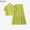 ZANZEA Two Pieces Women Sets Short Sleeve Crop Blouse and Long Skirts Outfits 