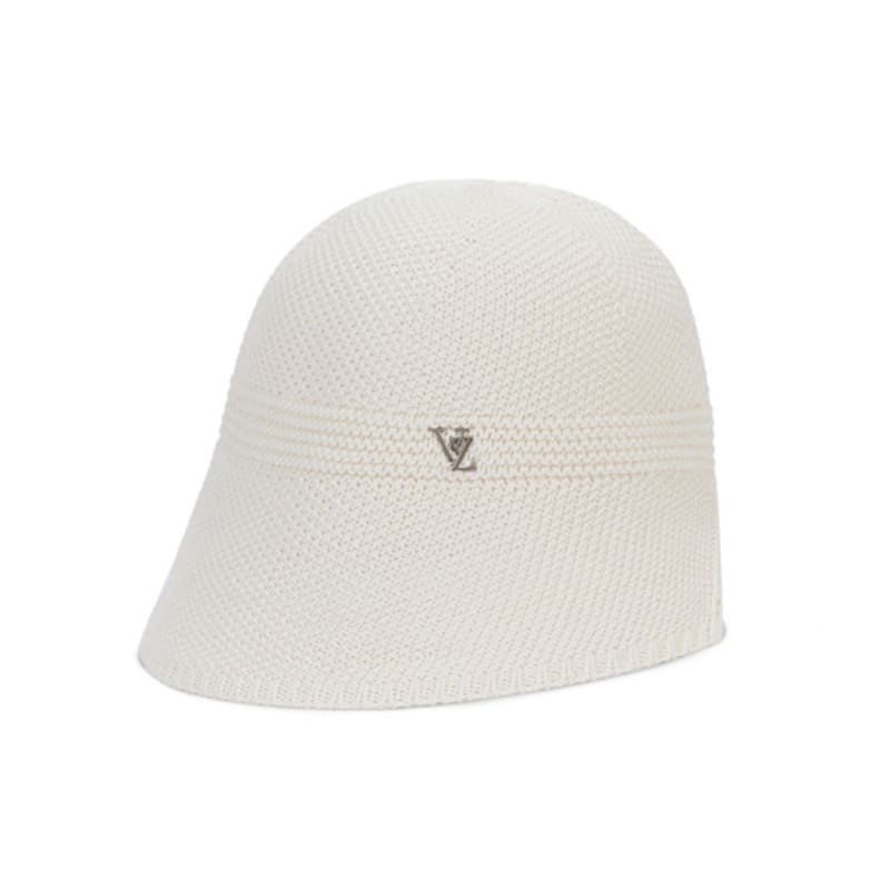 VARZAR VZ Studded Logo Summer Knit Bonnet Hat Cream