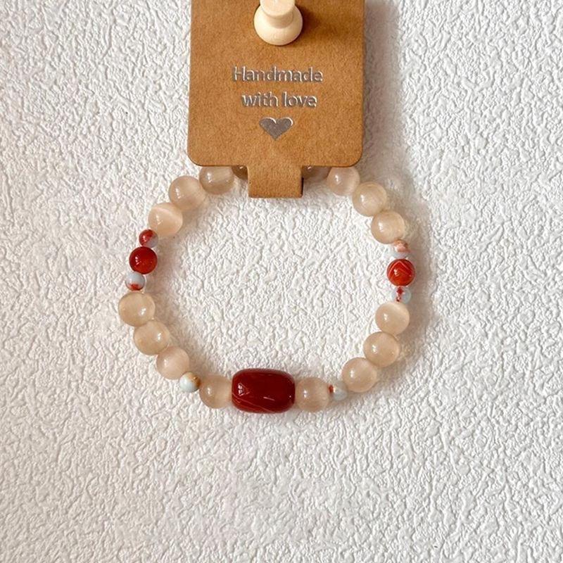 New Chinese Style Vintage Red Tone Imitation Cat Eye Beaded Bracelet Unisex
