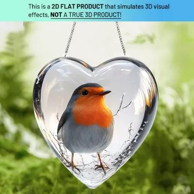 1 Stück Herzförmiger Rotkehlchen Acryl Sonnenfänger - Reflektierender Rotbrüstiger Vogel Hängende Dekoration