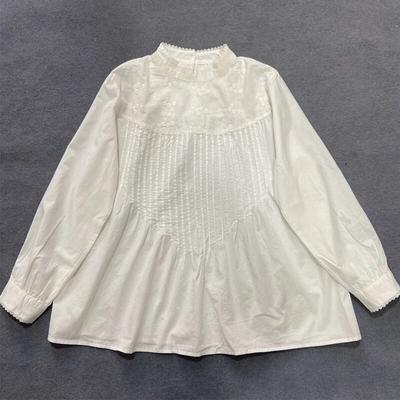 Herbst Frauen Tops Vintage Casual Patchwork Stickerei Lose Weiß Weibliche Shirts Blusen