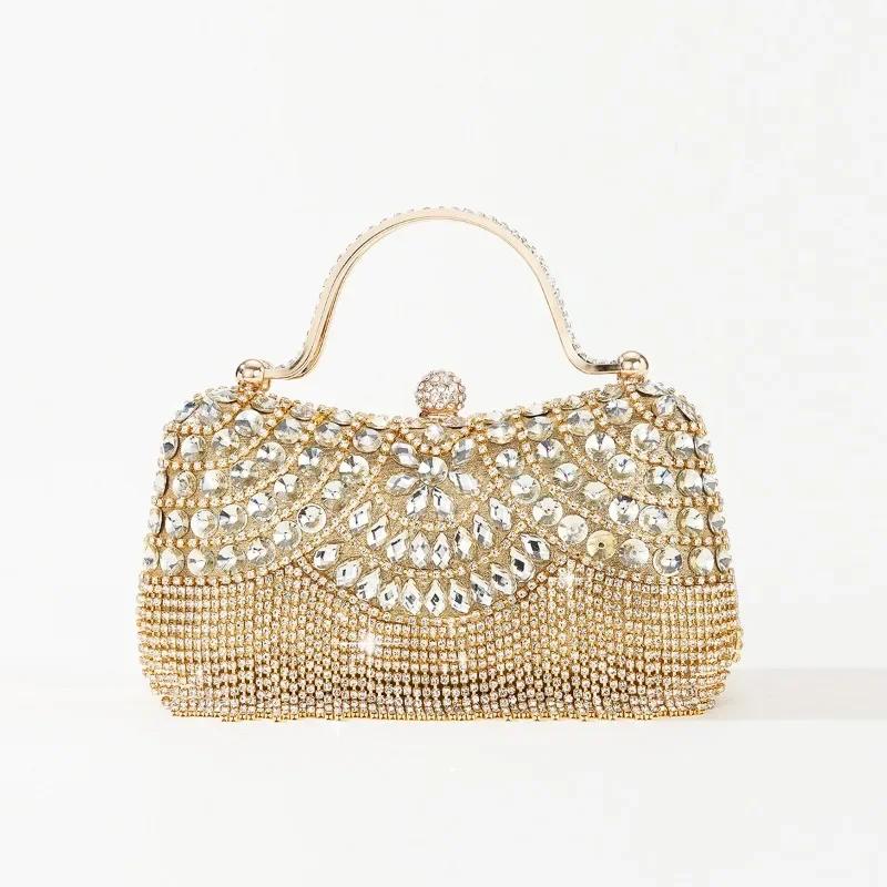 Gorgeous and Shiny Diamonds Rhinestones Tassels Handle Evening Bags for Party and Wedding Clutch Purse Designer Bags Handbags