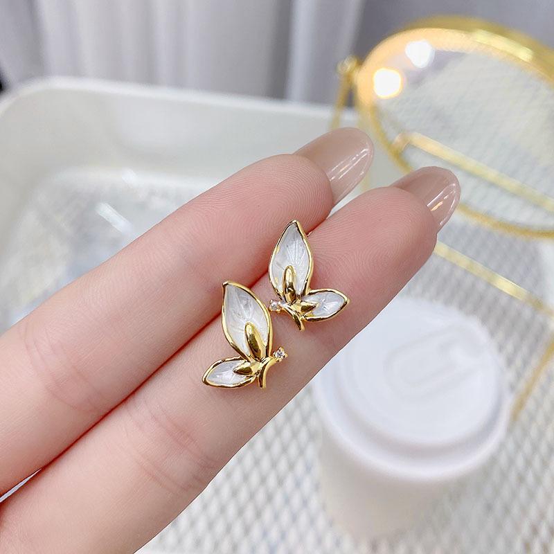 Butterfly Stud Earrings - Cute Retro French Design with Enamel Wings